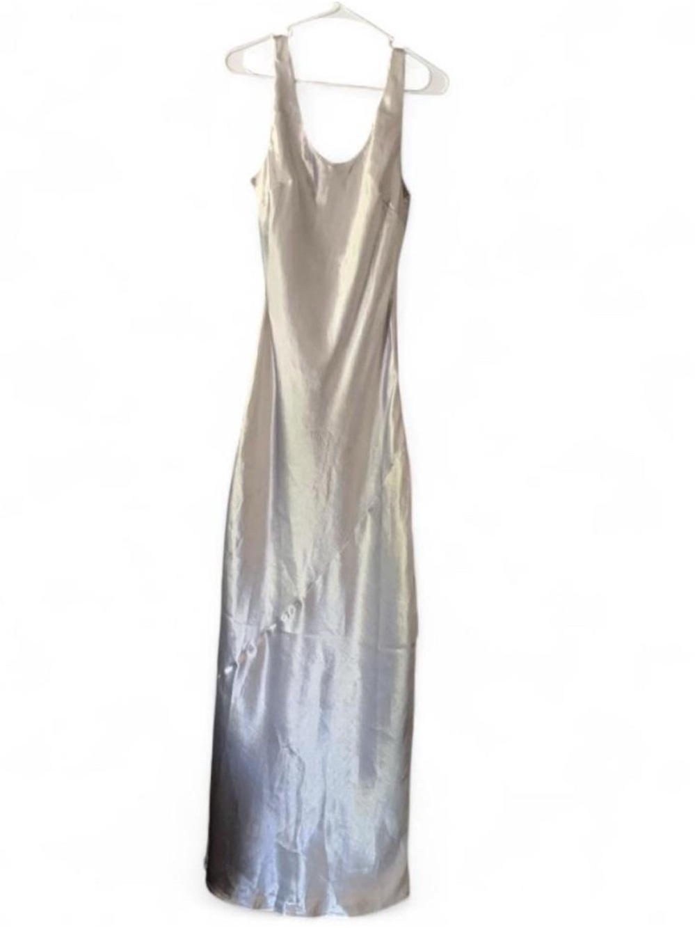 12th Tribe Mirabella Steele Satin Maxi Dress - Silver Metallic - Size XL